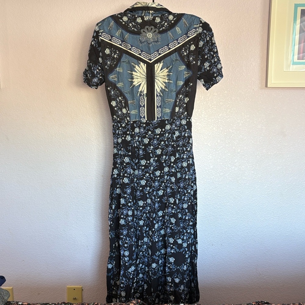 Sandro Navy and Cream Floral Midi Dress - Picture 3 of 6